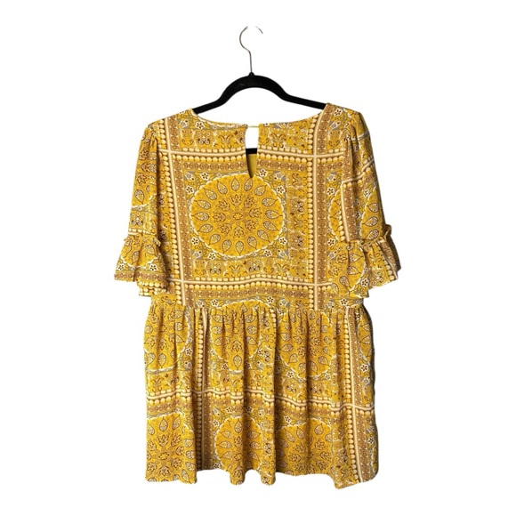 Hayden Women's Yellow Bandana Print Ruffle Sleeve Peplum Top Size S - Picture 8 of 9